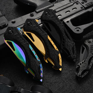 มีดพกคารัมบิต YJXJ คุณภาพดีที่สุด สำหรับผู้ชาย สีทองไทเทเนียม สำหรับตั้งแคมป์ ใบมีดสแตนเลส 3CR13 ด้ามอลูมิเนียม ขนาด 21.5 ซม. สำหรับงานอุตสาหกรรม - Product Image 5