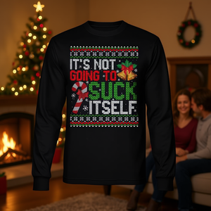Camiseta navideña de manga larga para parejas, diseño navideño con la frase 'It's Not Going To Suck Itself' - Product Image 3