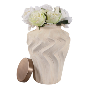 Vaso in Ceramica con Coperchio in Metallo Design Ondulato per Arredamento Casa - Product Image 2