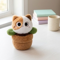 Pot de fleurs en peluche en forme de tête de chat, jouet en peluche doux, poupée en fausse fleur pour cadeau et décoration