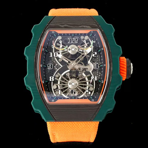 Montre Homme Haut de Gamme Tourbillon Squelette Mécanique avec Réserve de Marche, Cadran Vert et Noir, Boîtier Tonneau en Fibre de Carbone et Verre Saphir - Product Image 1