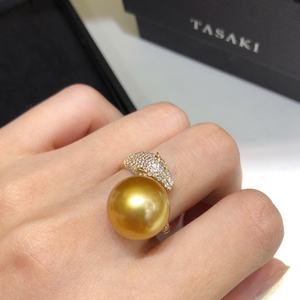 Bague Kajia Tête de Léopard en Argent 925 avec Incrustation de Zircon Exquis et Perle d'Or Naturelle 13-12mm, Motif Géométrique Basique en Or Épais, Taille Turquoise - Product Image 1