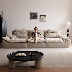 Sofá Seccional Ergonómico de Tela de <span class=keywords><strong>Lino</strong></span> con Respaldo Ajustable, Asiento Profundo, Sofá sin Estructura para Sala de Estar - Product Image 2