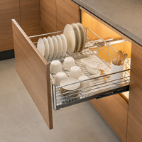 Keranjang Rak Piring Dapur Stainless Steel TKK Custom, Sistem Geser Soft Close, Organizer Penyimpanan Mangkuk dan Piring