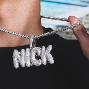 KRKC-collar de aleación personalizado de circón, colgante de <span class=keywords><strong>cadena</strong></span> de tenis de plata de ley <span class=keywords><strong>con</strong></span> diamantes de cristal transparente a la moda <span class=keywords><strong>con</strong></span> letras - Product Image 2