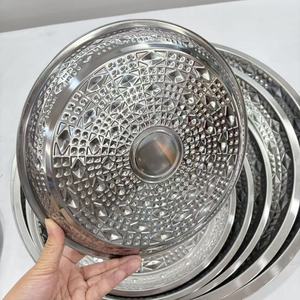 Plato de Servir de Acero Inoxidable con Patrón de Diamantes, Venta al por Mayor de Fábrica, Bandeja Decorativa Redonda de 25cm-60cm para Hotel, Banquete de Boda, Comida - Product Image 3
