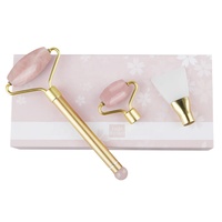 Meilleur cadeau : Ensemble de brosses nettoyantes pour le visage DIY, rouleau de jade en silicone, rouleau de quartz rose avec manche métallique, livré en coffret.