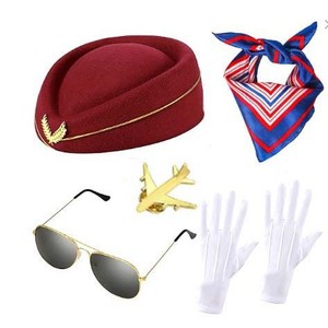 Accessori per Uniforme da <span class=keywords><strong>Hostess</strong></span> Serie PE Age, Cappello Argentato, Sciarpa in Seta e Spilla per Cosplay da <span class=keywords><strong>Hostess</strong></span> di Volo - Product Image 2