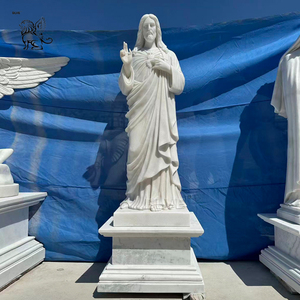 Estatua de Jesús Cristo y Ángel de Mármol Blanco Personalizada, Tallada <span class=keywords><strong>a</strong></span> Mano, Tamaño Real, Escultura Religiosa para Jardín, Monumento para Iglesia al Aire Libre - Product Image 5