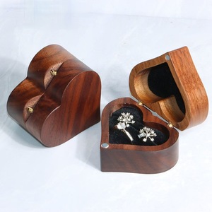Heart Shaped Wooden <b>Ring</b> <b>Box</b> Walnut Wood Jewelry Storage Gift <b>Box</b> For Wedding Valentine'S Day - Product Image 2