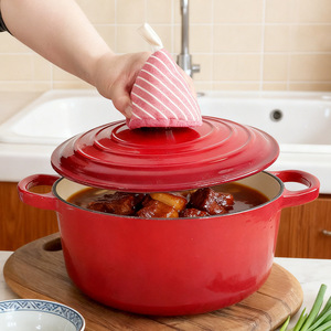 Couvercle de pot triangulaire isolé pour casseroles de cuisine, en fonte émaillée, durable, résistant à la chaleur, rayures beige, rouge et bleu - Product Image 4