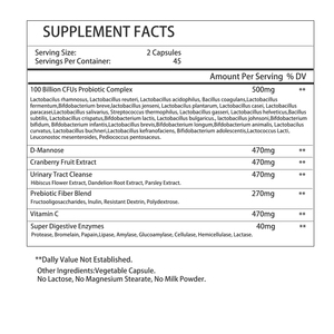 Private Label Probiotics for Women Capsules D-Mannose Cranberry Prebiotic Digestive Enzymes Improve Digestive Vaginal Health - Product Image 2