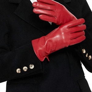LONG MISSION INDUSTRY LMI-LG-<b>12</b> Red Leather Wrist Length Plain Style Touchscreen Eco-Friendly Fur Lined Gloves for Four Seasons - Product Image 5