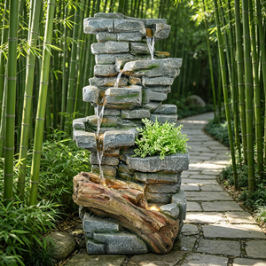 Fuente de agua de roca apilada con base de tronco de árbol, jardinera para plantas, decoración de jardín exterior al por mayor - Product Image 2