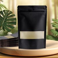 Sacs en papier kraft noir pochette debout avec fermeture éclair pour emballage de stockage des aliments en stock avec fenêtre