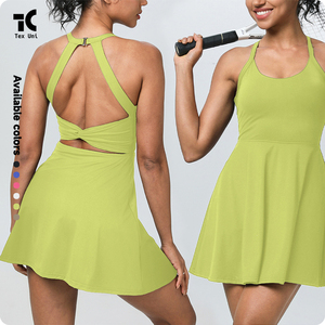 Nuevo estilo, sensación desnuda, cuello Halter, hermosa espalda, antiexposición, correr al aire libre, Fitness, deportes, simulacro <span class=keywords><strong>de</strong></span> vestido <span class=keywords><strong>de</strong></span> tenis <span class=keywords><strong>de</strong></span> dos piezas - Product Image 5