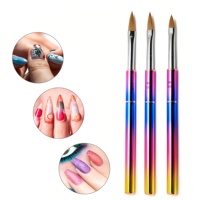 Insert inversé couvercle conception dégradé arc-en-ciel métal poignée 100% pur Kolinsky acrylique brosse à ongles plat et serti 3D brosse taille #2 ~ #10