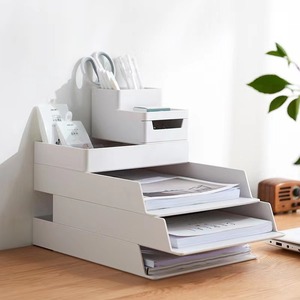 Organisateur de bureau, porte-documents, rangement de papier A4, plateau de rangement multi-niveaux empilable, plateau de papeterie extractible pour la maison et le bureau - Product Image 1