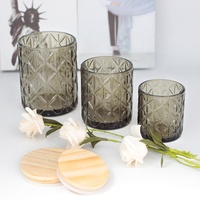 LANGXU Crystal Opaque Blue geprägtes Gefäß Champagner Deluxe Hurricane Container Ins verzinnt 13,5 Unzen Ripple Glass Candle Jar