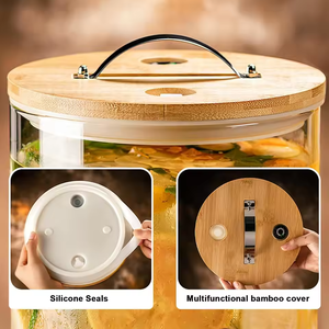 Xách tay 10L chịu Nhiệt Thủy Tinh đồ uống máy rút với giá gỗ nắp Spigot cho nước trái cây rượu đồ uống lạnh bên nước Jug - Product Image 2