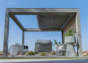 Teras Aluminium bermotor taman Gazebos dapat ditarik Bioclimatique luar ruangan pelindung matahari Louver Pergola kayu plastik paduan balkon - Product Image 6