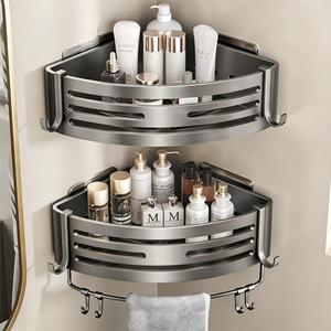 Étagère de rangement triangulaire d'angle pour salle de bain en aluminium sans perçage, panier de douche organisateur - Product Image 1