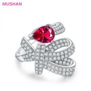 Mustan Nhà Máy Đồ Trang Sức 1CT Giọt Nước <span class=keywords><strong>Ruby</strong></span> Phòng Thí Nghiệm Grown Đá Quý Kim Cương Nhẫn Phụ Nữ Có Thể Điều Chỉnh Mở 925 Sterling Silver Nhẫn Bạc - Product Image 1