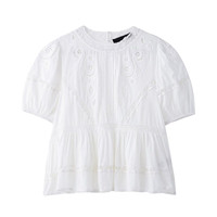 Chemise à manches courtes brodée en dentelle ajourée à col rond style romantique nouvelle collection printemps-été 2025 MYST&ZA pour femme 5107046