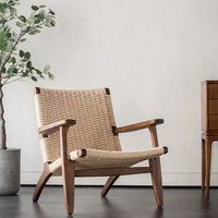 Fauteuil simple en bois massif nordique avec accoudoirs et dossier en corde, tressage en rotin, style japonais, pour salon, gîte et hôtel