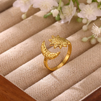 Perhiasan Fanhua Tiktok Terlaris Cincin Baja Anti Karat Lapis Emas 18K Motif Matahari Bulan Celestial