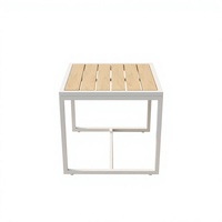 Table d'appoint de patio extérieure moderne résistante aux intempéries avec structure en métal thermolaqué et plateau en lattes de PS