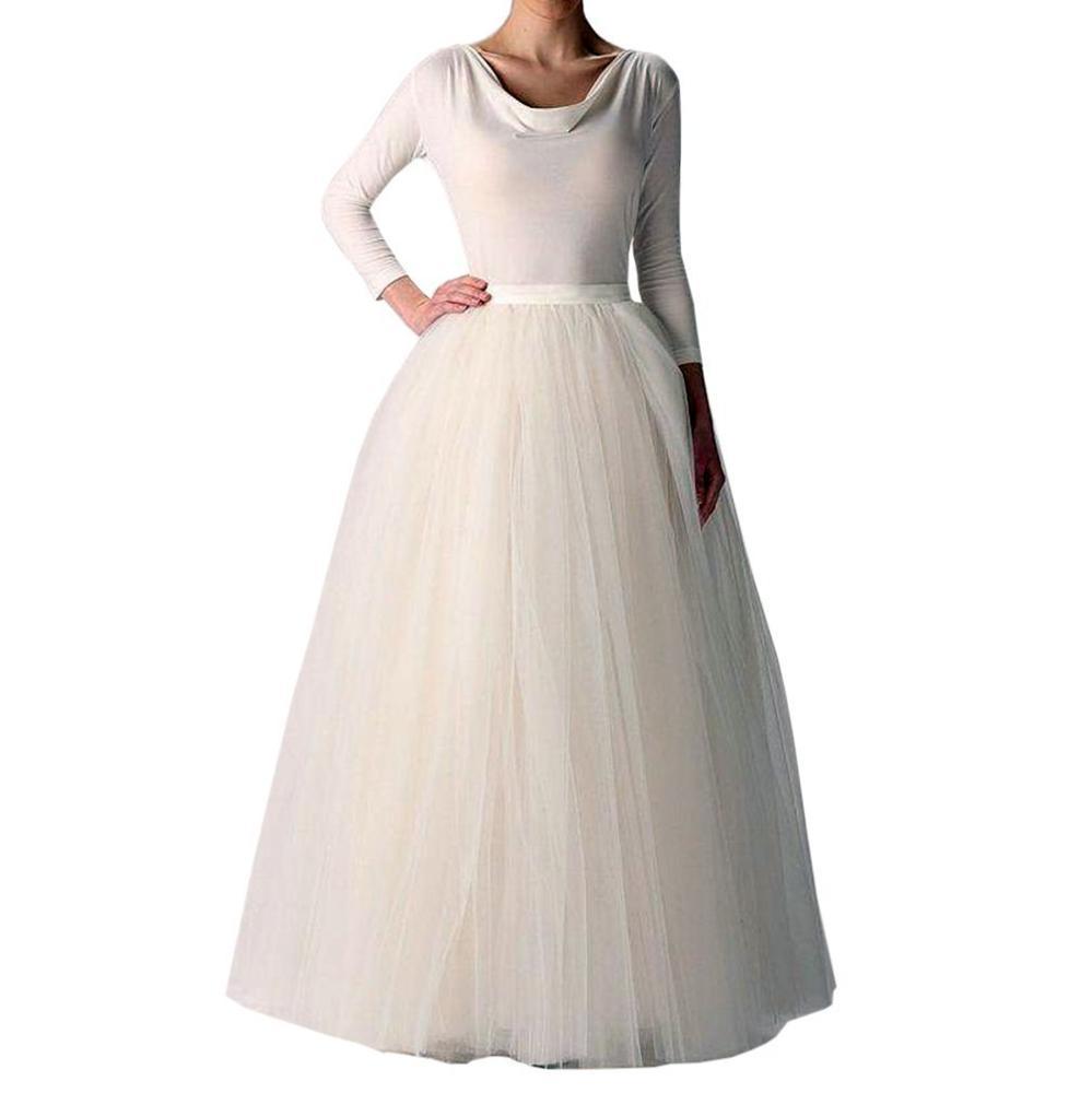 Women's Long Tulle Tutu Skirt - White, 5 Layers, Floor Length, Stretch Waist, Party & Wedding Skirt - View #7