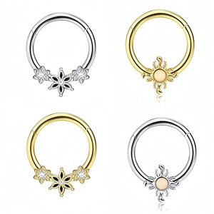 Anneau de nez en acier inoxydable, design floral, incrustation de zircon, ouverture sans soudure, bijoux cadeau - Product Image 1