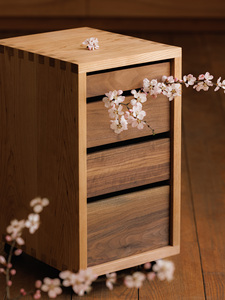Japanese Style Wooden <b>Filing</b> Cabinet Movable Office <b>Storage</b> with Cherry Wood and Black Walnut for Commercial Use - Product Image 6