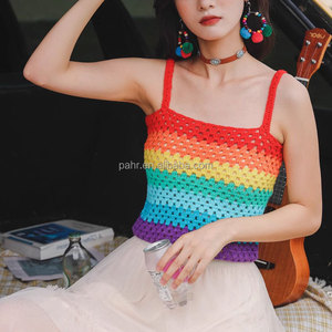 <strong>Woman</strong> Sexy Pride Month Parade <strong>Rainbow</strong> Striped Crochet Crop Knit Tank <strong>Top</strong> Lgbt Clothes - Product Image 4