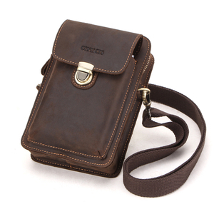 Borsa <span class=keywords><strong>Vintage</strong></span> in Vera Pelle per Telefono da Uomo, Convertibile in Marsupio con Passante per Cintura, Adatta per Cellulari Fino a 6.9'' con Scomparti per Carte - Product Image 1