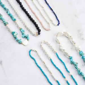 Natural Stone Pearl Necklace Beaded Choker Boho Lapis Lazuli <b>Beads</b> Necklace - Product Image 1