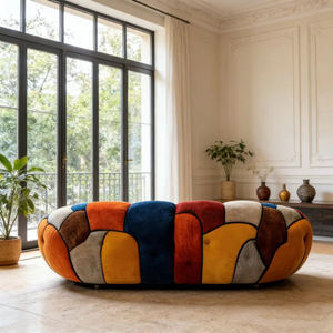 Sofá Retro Artístico con Parches, Diseño de Bloques de Color Intensos, Terciopelo Multicolor, Loveseat Estilo Picasso, Pieza Destacada para Decoración del Hogar - Product Image 6