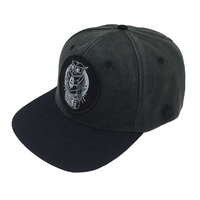 Casquette Snapback Hip Hop à Visière Plate en Coton Noir Délavé Vintage à 6 Panneaux avec Broderie et Patch Imprimé Hibou, Design Personnalisé