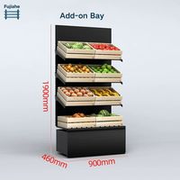 Zwart houten opvouwbaar supermarkt rek modern wandfruitdisplay schappenrek met schuine kratten voor biologische winkel/deli shop inrichting