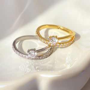 Anillo de Moda Chapado en Oro con Circonita Cúbica, Listo para Enviar, Anillo Apilable para Mujer - Product Image 3