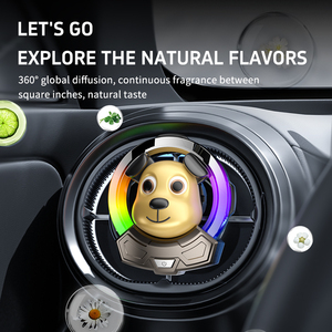 Clip Profumatore per Auto a LED RGB Attivato dal Suono, Design Cane Cartoon, Diffusore di Aromi con Ritmo Musicale, Decorazione Luminosa per Interni Auto - Product Image 1