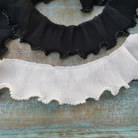 6cm de large noir et blanc élastique plissé à volants perle garniture perles mousseline de soie dentelle Textile garniture pour Lolita princesse jupe