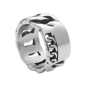 Men's <b>Titanium</b> Steel <b>Chain</b> Ring Hollow Geometric Design Silver Color Gift Jewelry 260115 - Product Image 1