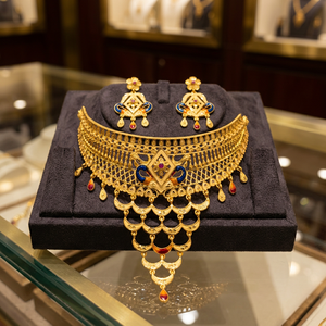 Collier ras-de-cou floral plaqué or 22 carats, bijoux de mariée indiens traditionnels en forme de fleur pour mariage et fête - Product Image 3
