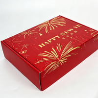 Boîte à courrier du Nouvel An avec motif de feux d'artifice rouges personnalisés, carton pliable imprimé festif pour l'emballage de cadeaux du Festival du Printemps