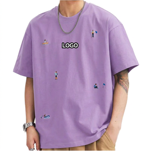 เสื้อยืดโอเวอร์ไซส์สีม่วงไลแลคสำหรับผู้ชายปี 2026 ปักโลโก้ตามสั่ง ผ้าฝ้าย สตรีทแวร์ ทรงหลวม ขายส่ง ผู้จัดจำหน่ายยอดนิยม - Product Image 1