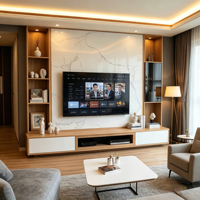 Mueble de TV con Textura de Madera Personalizada, Moderno y Sencillo, Flotante, para Montar en la Pared, Centro de Entretenimiento para Sala de Estar