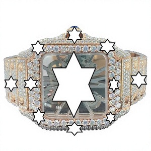 Yellow Gold <b>Skeleton</b> Empire Luxury Unisex Stainless Steel <b>Watch</b> Moissanite Square Crystal Dial <b>Automatic</b> Mechanical Movement - Product Image 1