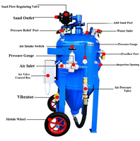 Machine de sablage humide mobile sans poussière avec pistolet de sablage à aspiration pour dérouillage, polissage de peinture et de réservoirs d'huile, haute productivité